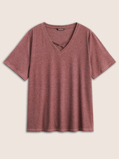 Solid Crisscross Neck Contrast Stitch T-shirt