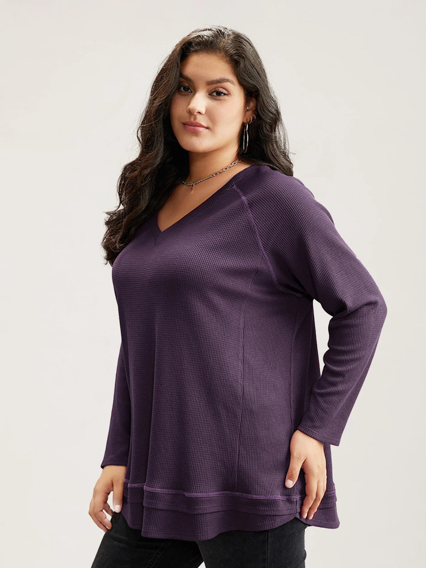 Plain Textured Stitch Raglan Sleeve Sweatshirt
