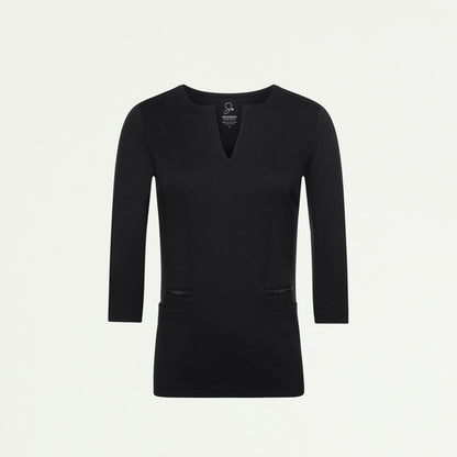 Zoe Slim 3/4-Sleeve UltraSOFT Scrub Top - Black