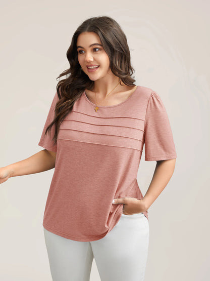 Seamed Round Neck Fitted T-Shirt