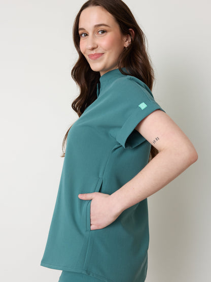 CHARLIE RE-GARDE™ - LAGOON BLUE - Mandarine Collar Scrub Top - SILVADUR™
