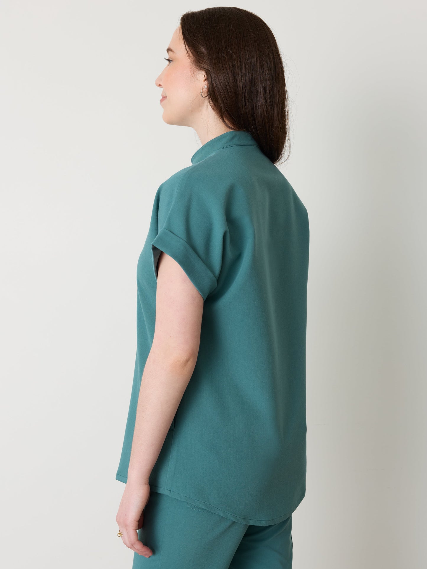 CHARLIE RE-GARDE™ - LAGOON BLUE - Mandarine Collar Scrub Top - SILVADUR™