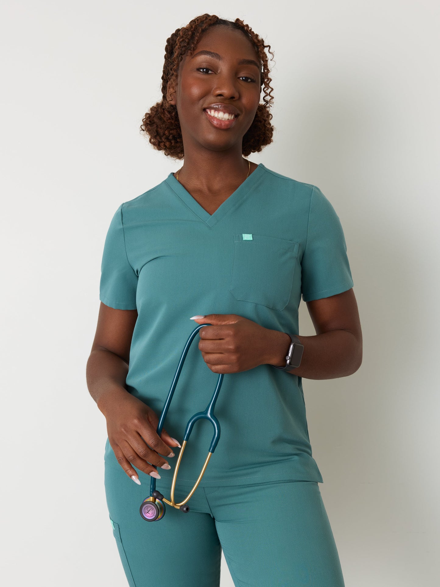 GABRIELLE RE-GARDE™ - LAGOON BLUE - One Pocket Scrub Top - SILVADUR™