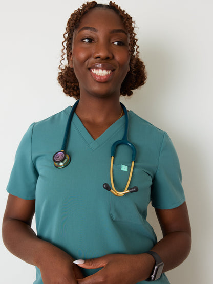 CHLOE RE-GARDE™ - LAGOON BLUE - Three Pockets Scrub Top - SILVADUR™