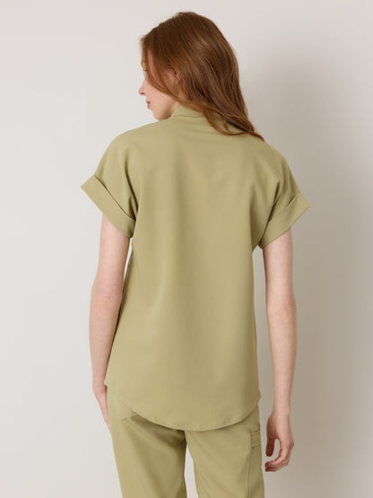 CHARLIE RE-GARDE™ - SAGE - Mandarine Collar Scrub Top - SILVADUR™