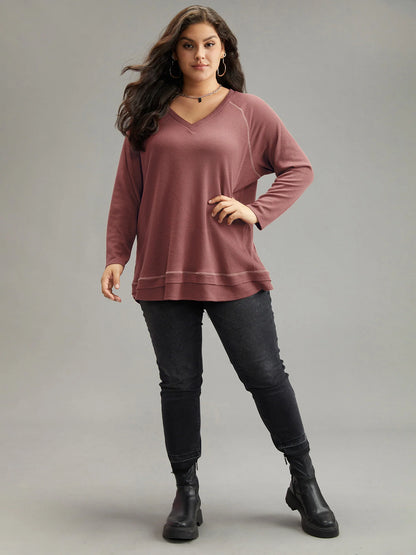 Plain Textured Stitch Raglan Sleeve Sweatshirt
