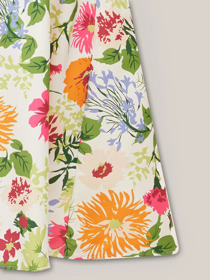 Floral Shirred Square Neck Pocket Midi Dress