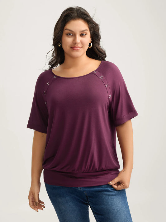 Supersoft Raglan Button Solid Knit Top