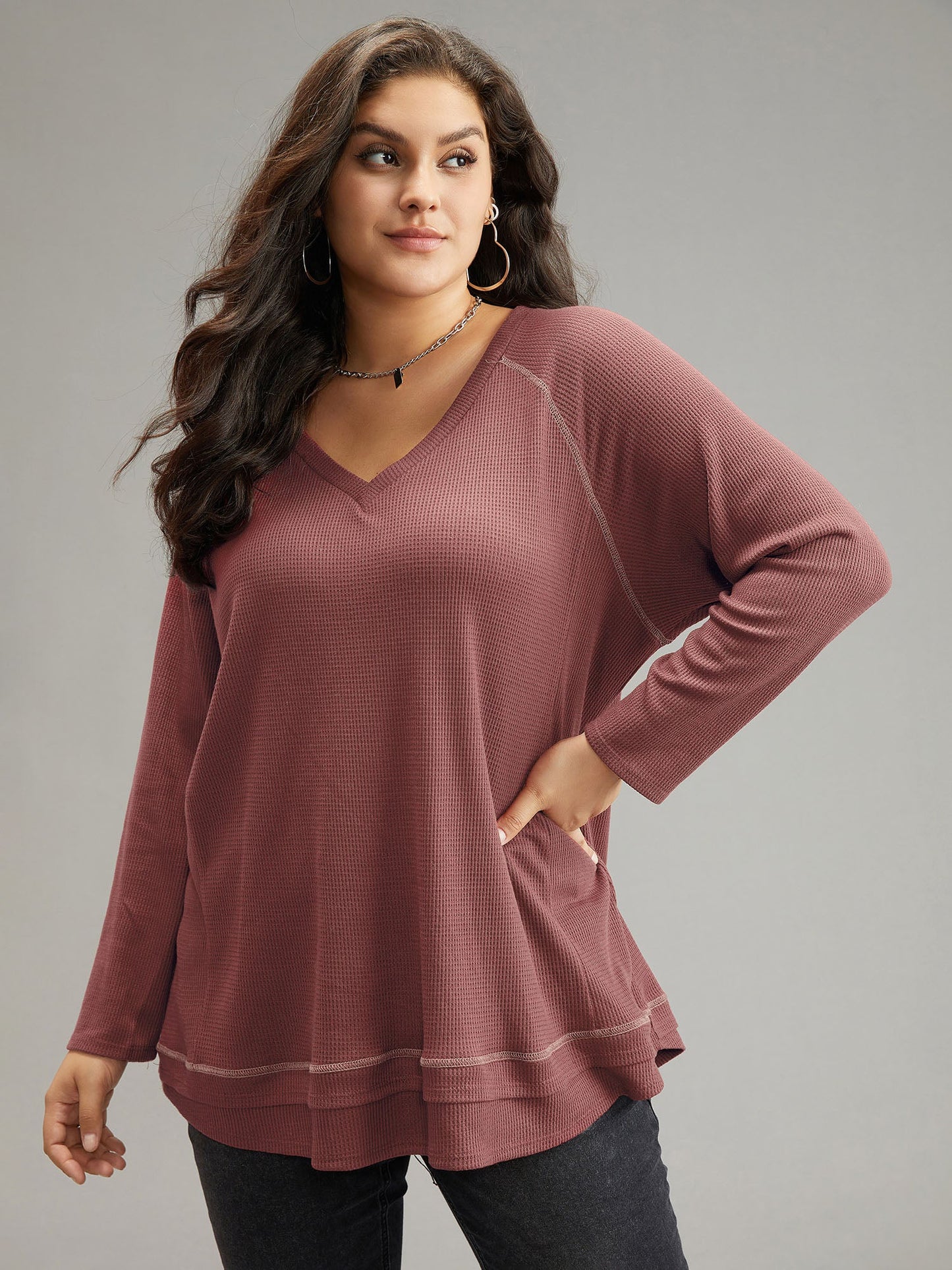 Plain Textured Stitch Raglan Sleeve Sweatshirt