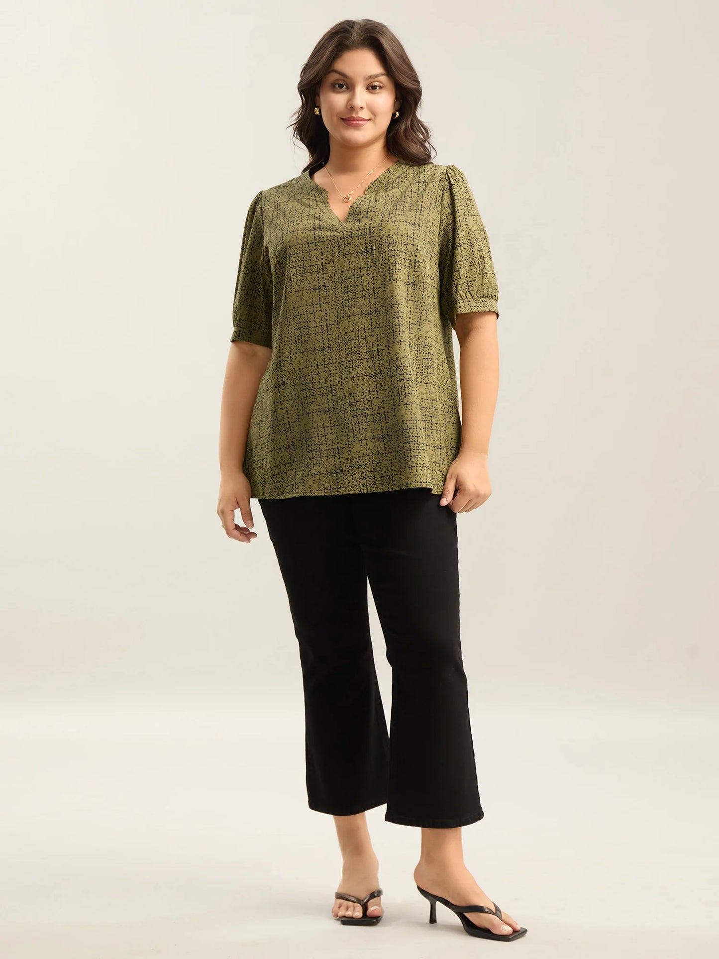 Geometric Print Puff Sleeve Blouse