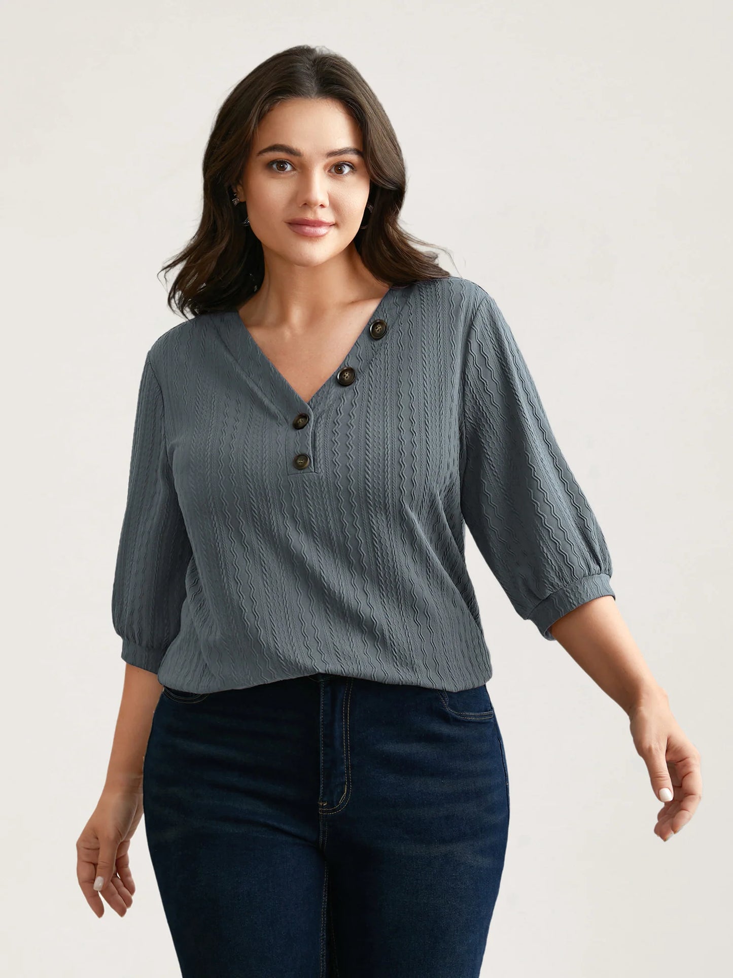 Plain Knit Texture Gathered Top