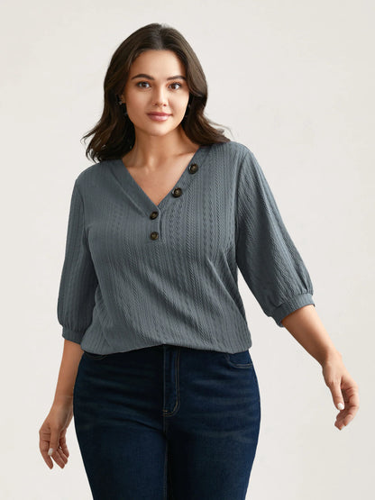 Plain Knit Texture Gathered Top