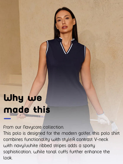 Navycore V-Neck Ribbed Stripe Tank Top UPF50+