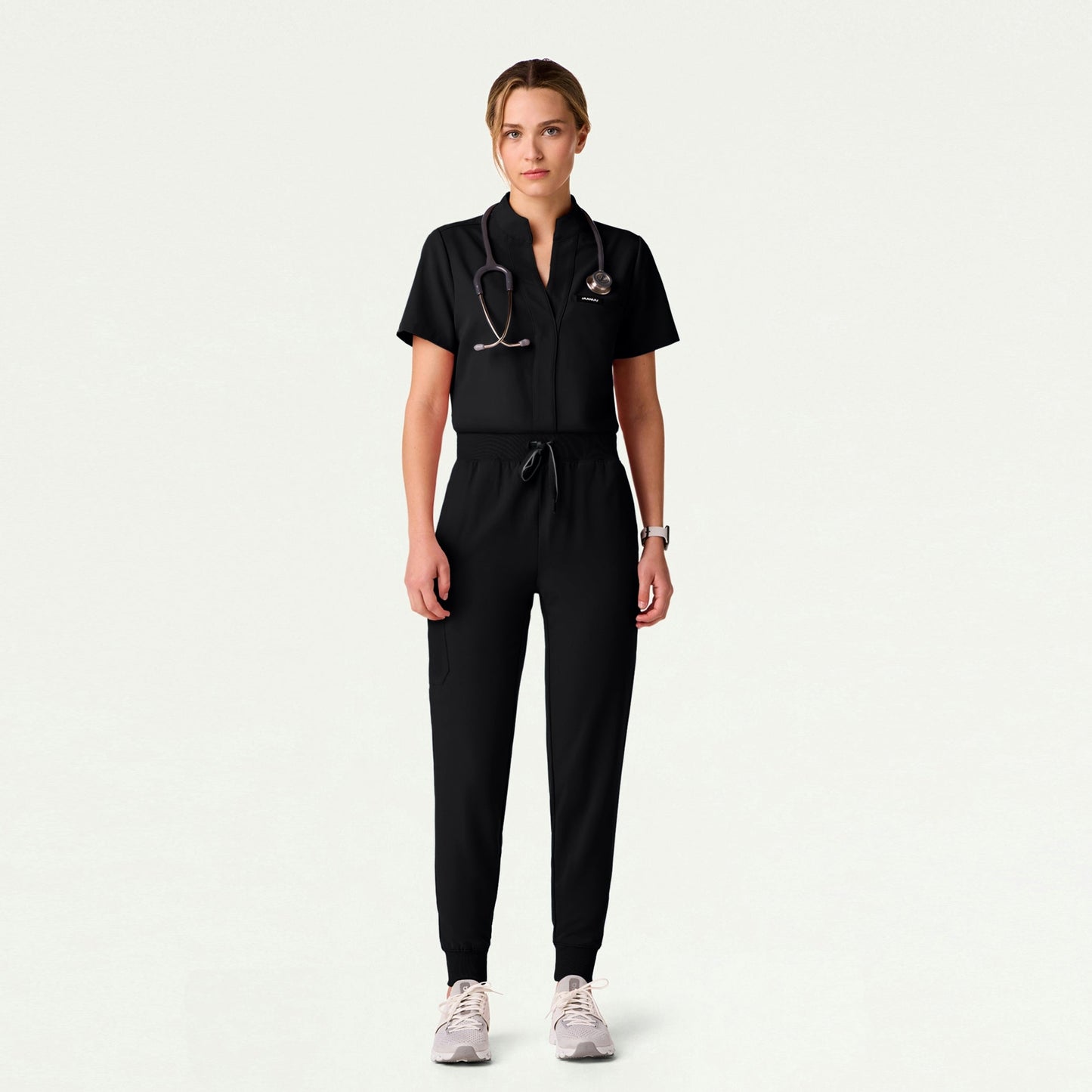 Serin Slim 1-Pocket Scrub Top - Black