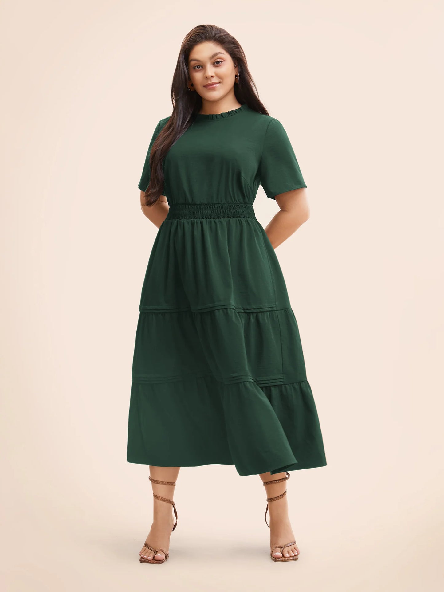 Plain Frill Trim Ruffle Layered Hem Dress