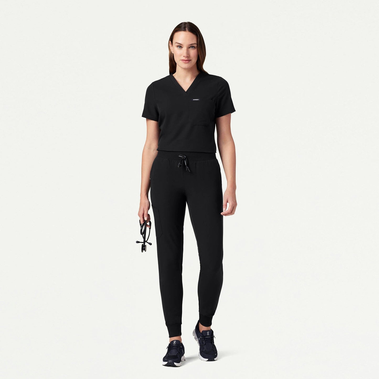 Rhena Slim Essential 1-Pocket Scrub Top - Black