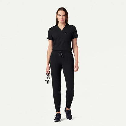 Rhena Slim Essential 1-Pocket Scrub Top - Black