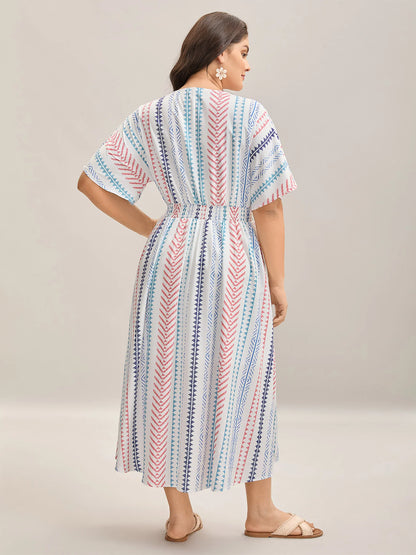 Solid Geometric Dolman Sleeve Pocket Shirred Split Hem Dress