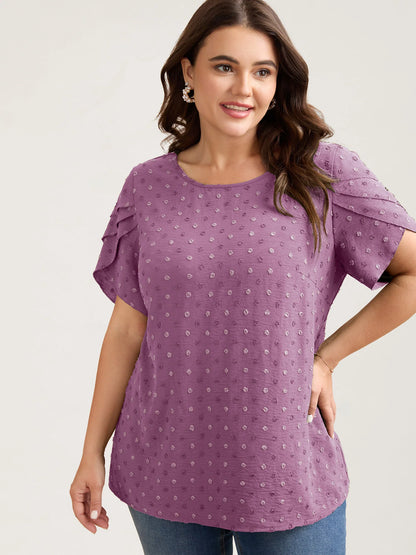 Textured Color Contrast Petal Sleeve Blouse
