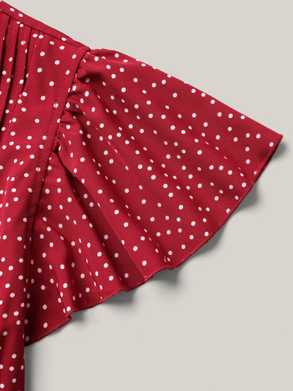 Polka Dot Print Toothpick Pleat Blouse