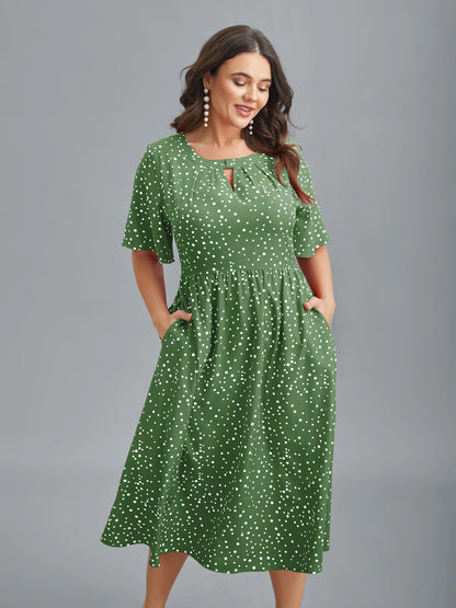 Polka Dots Print Cut-Out Flutter Sleeve Midi Dress