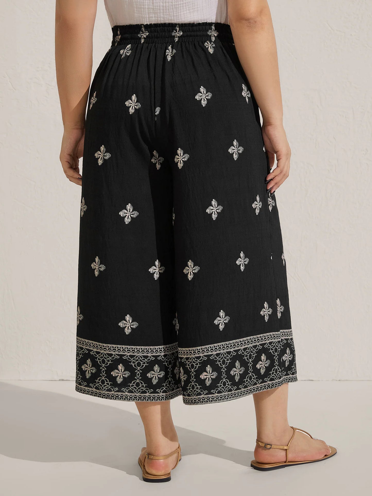 Boho Print Color Contrast Wide-Leg Pants