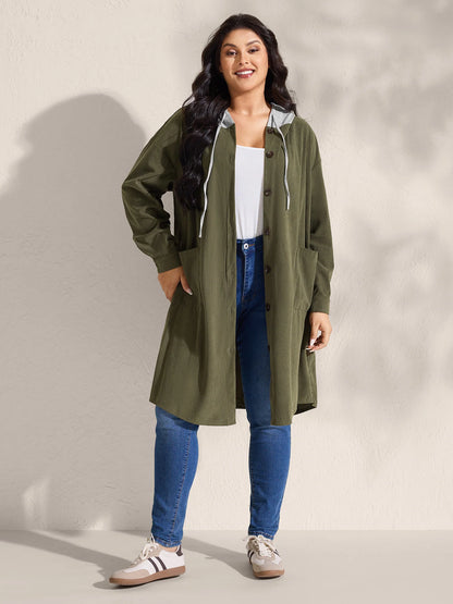 Hooded Button-Front Pockets Jacket