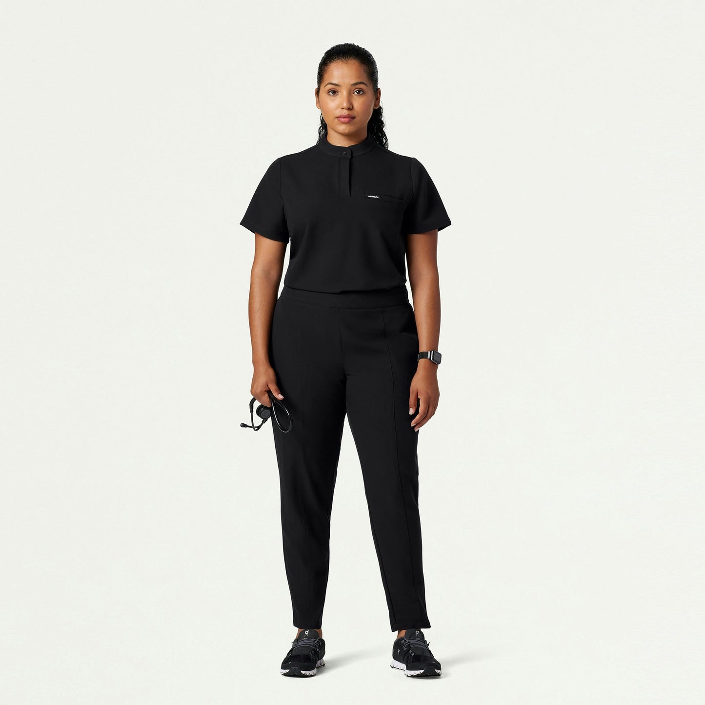 Savi Tuck-In Stand-Collar Scrub Top - Black