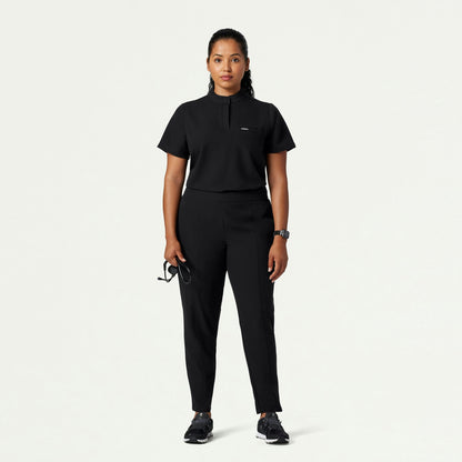 Savi Tuck-In Stand-Collar Scrub Top - Black