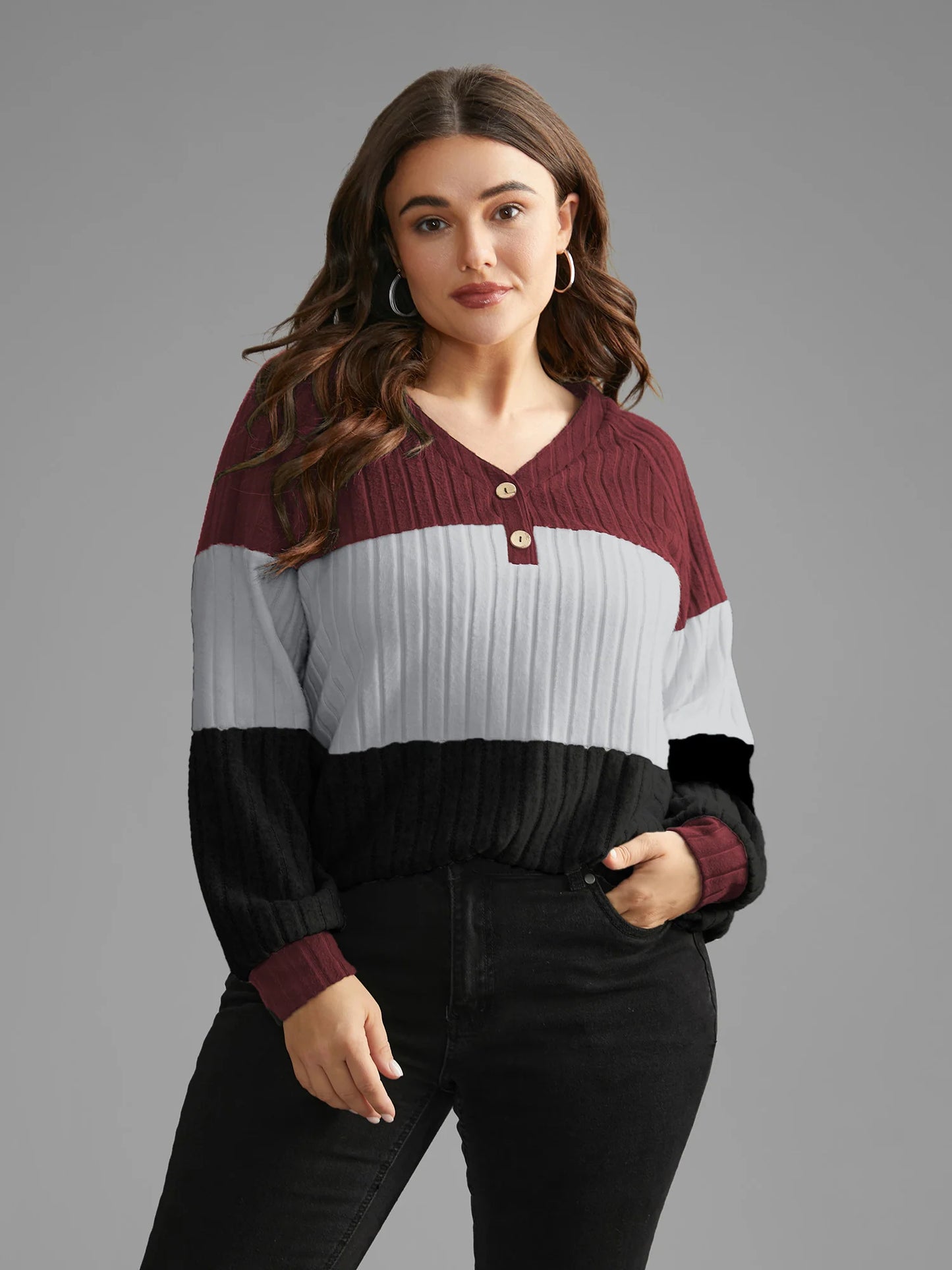 Colorblock Contrast Texture Pit Strip T-shirt