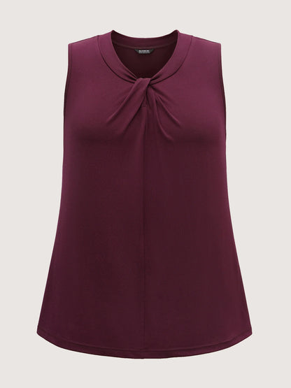 Solid Asymmetrical Neck Twist Front Tank Top