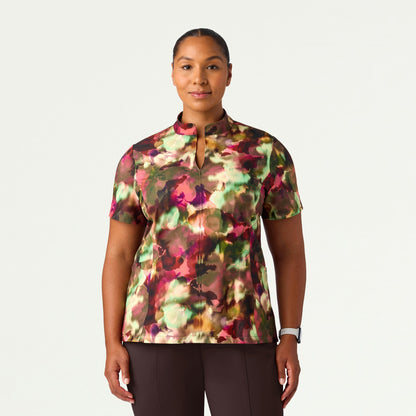 Aria Fit & Flare Mock-Neck Scrub Top - Floral Haze