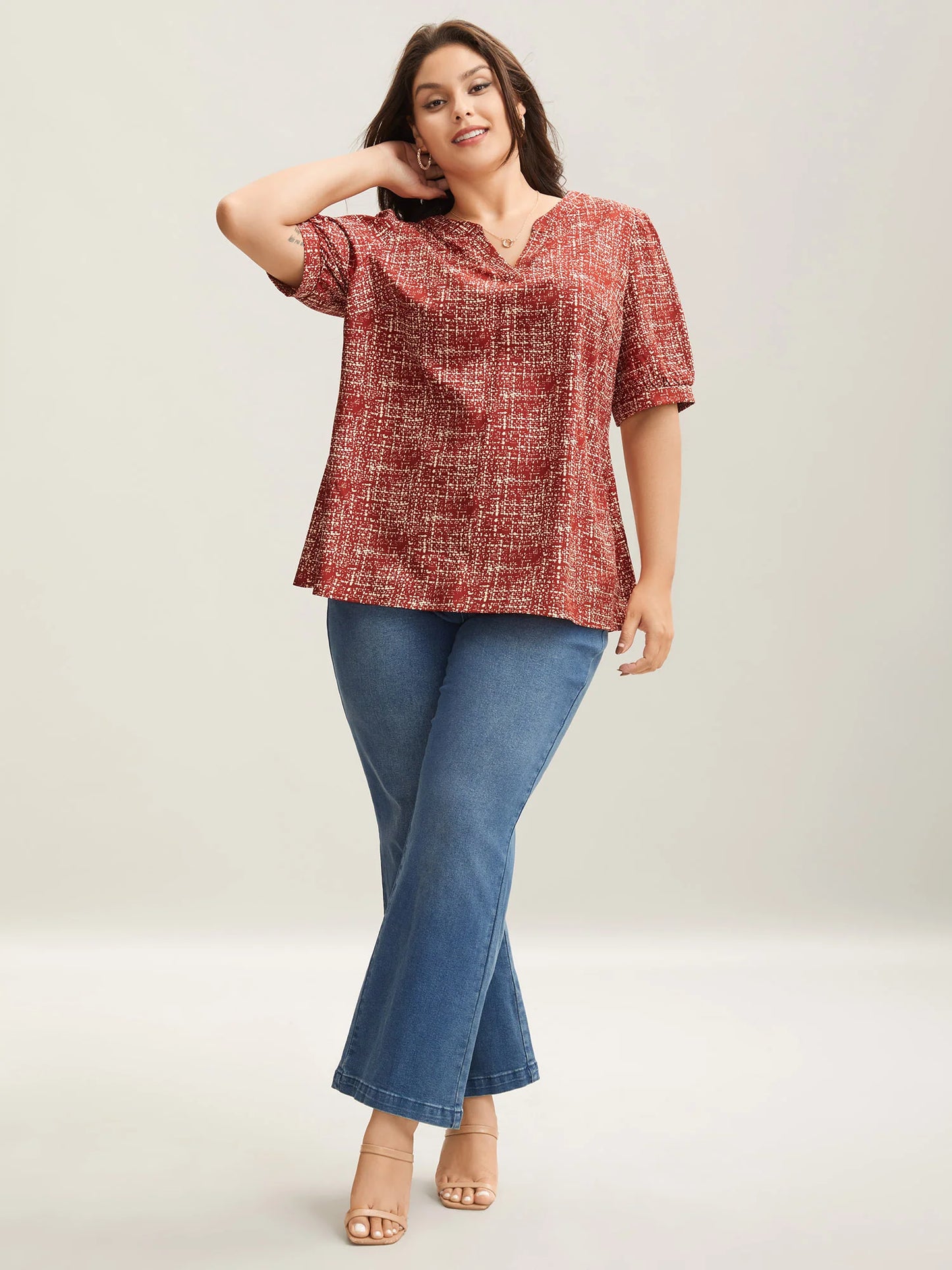 Geometric Print Puff Sleeve Blouse