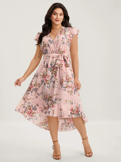 Midnight Blooms Wrap A-Line Midi Dress