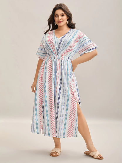 Solid Geometric Dolman Sleeve Pocket Shirred Split Hem Dress