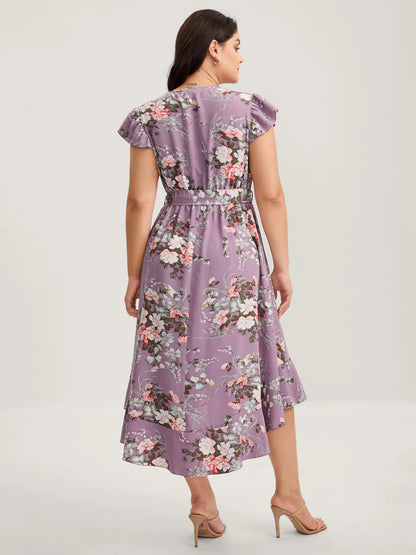 Midnight Blooms Wrap A-Line Midi Dress