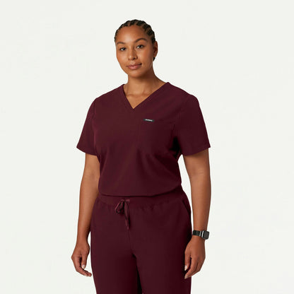 Rhena Essential 1-Pocket Scrub Top - Burgundy
