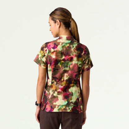 Aria Fit & Flare Mock-Neck Scrub Top - Floral Haze