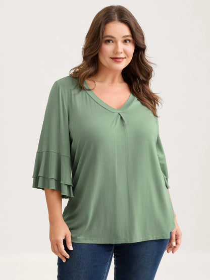 Supersoft Essentials Ruffle Layered Sleeve Pleated T-shirt