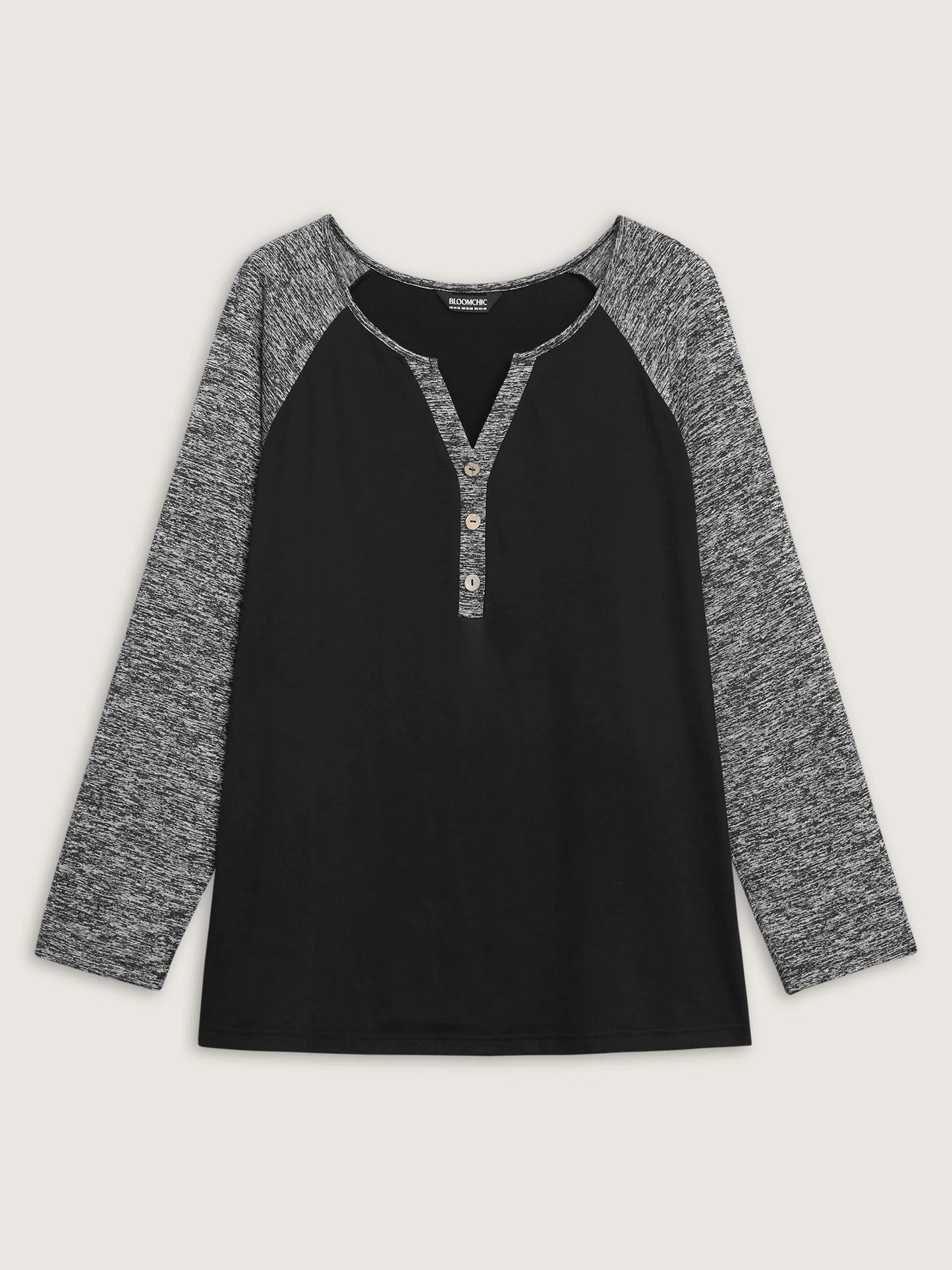 Heather Patchwork Button Detail Stretchy T-Shirt