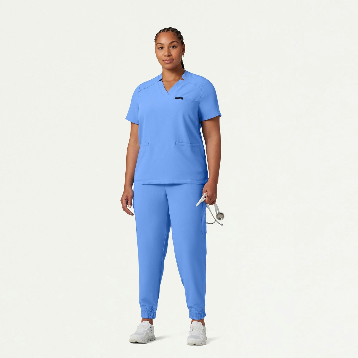 Helia Notched V-Neck Scrub Top - Ceil Blue