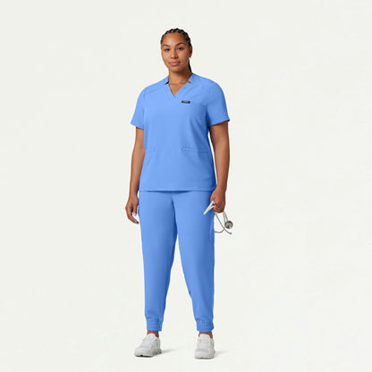 Helia Notched V-Neck Scrub Top - Ceil Blue