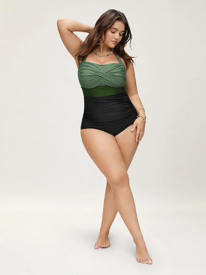 Contrast Twist Front Tummy-Control One Piece Swimsuit
