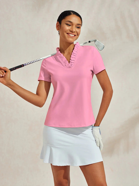More Than Basic Ruffle V-Neck Polo Top UPF50+