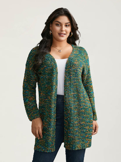 Color Textured Open Front Cardigan