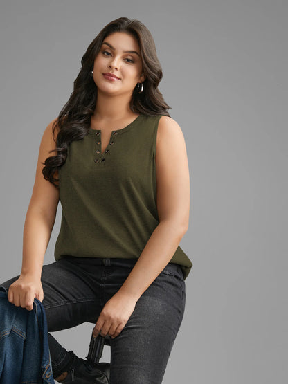 Notched Collar Eyelet Tank Top