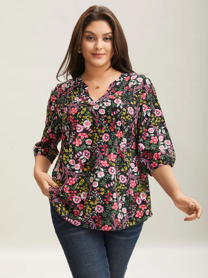 Floral Print Notched Collar Shirt