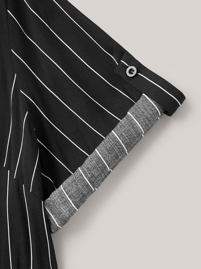 Striped Waist-Tie Pockets Blouse