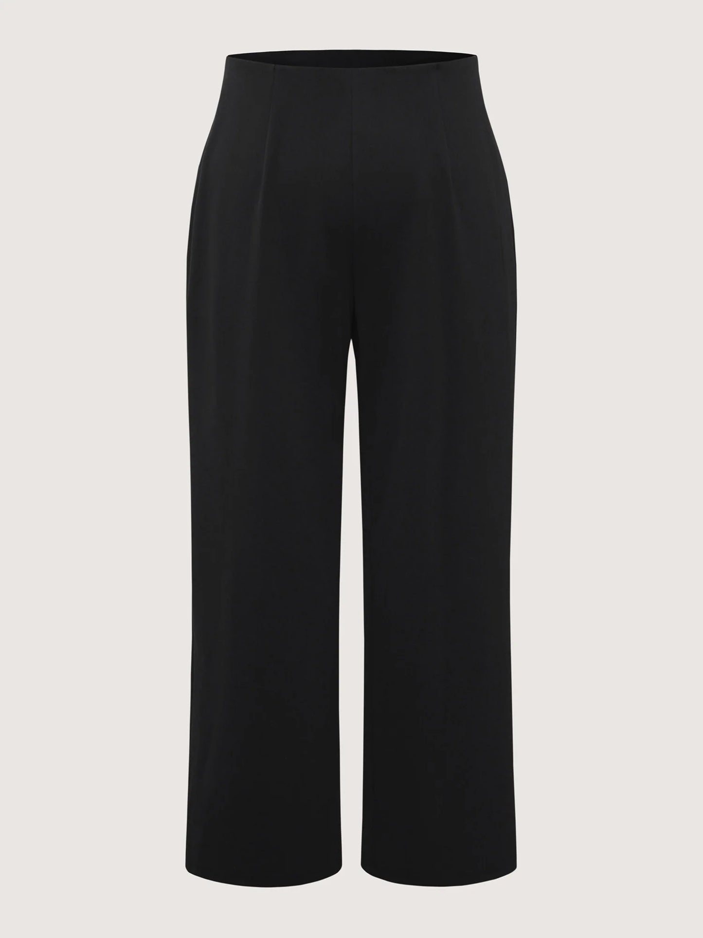 Solid Elastic Waist Pleated Wide Leg Pants