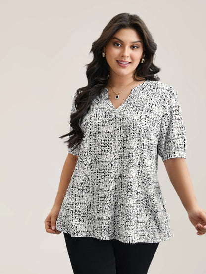 Geometric Print Puff Sleeve Blouse